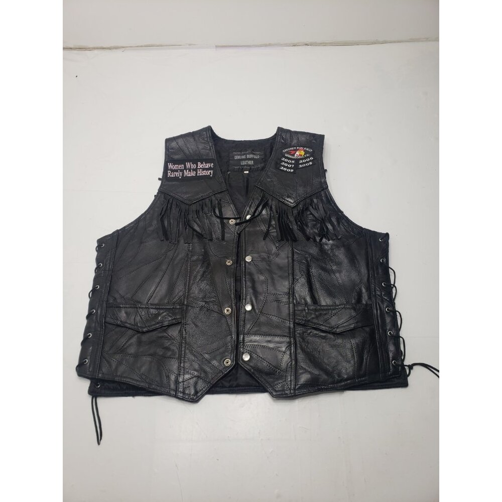 Navarre Leather Co Genuine Buffalo Vest Black Leather Fringe Italian Stone 3X